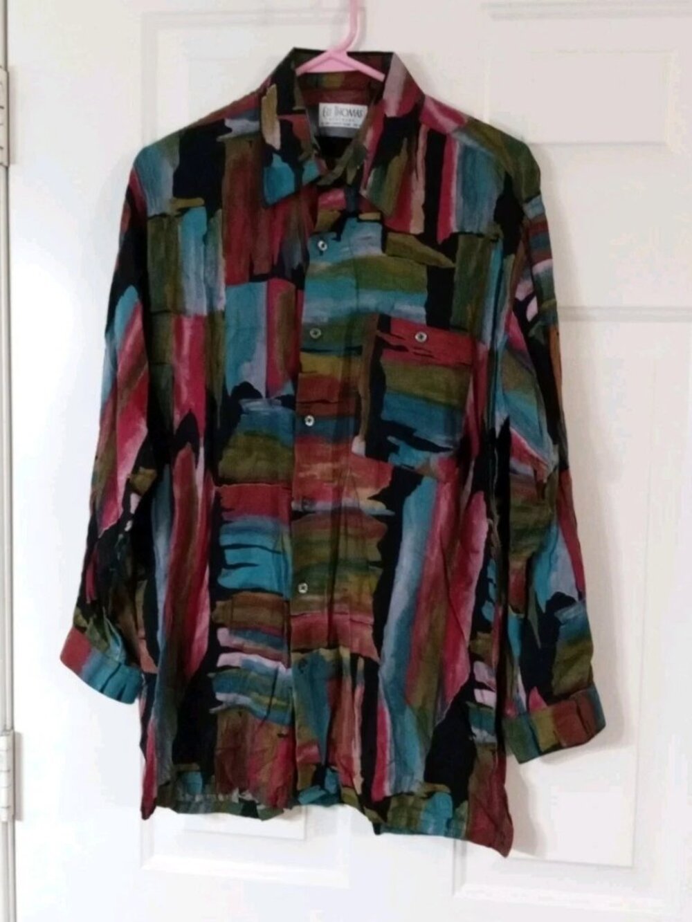 Vintage Eli Thomas Men's Medium Water Color Abstract Button Up Long Sleeve Shirt